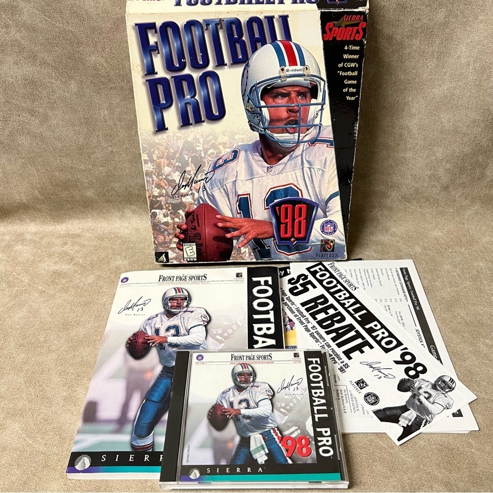 FOOTBALL PRO '98 Dan Marino PC Sierra NFL 1998 Big Box computer
